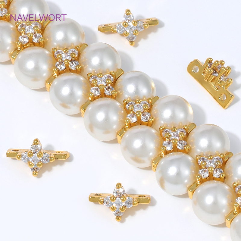 Jewelry Making Items - 4/8/12個入り真鍮製セパレーターバー、18Kゴールドメッキ、ジルコンスペーサー付き、ブレスレット製作、DIYジュエリー製作アクセサリー用