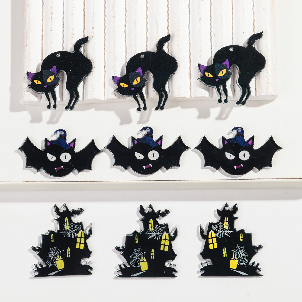 Jewelry Making Newcastle - DIYジュエリー作り用のハロウィンアクリルチャーム,ゴシック,ブラック,猫,バット,城,ネックレス,イヤリングアクセサリー,10個セット