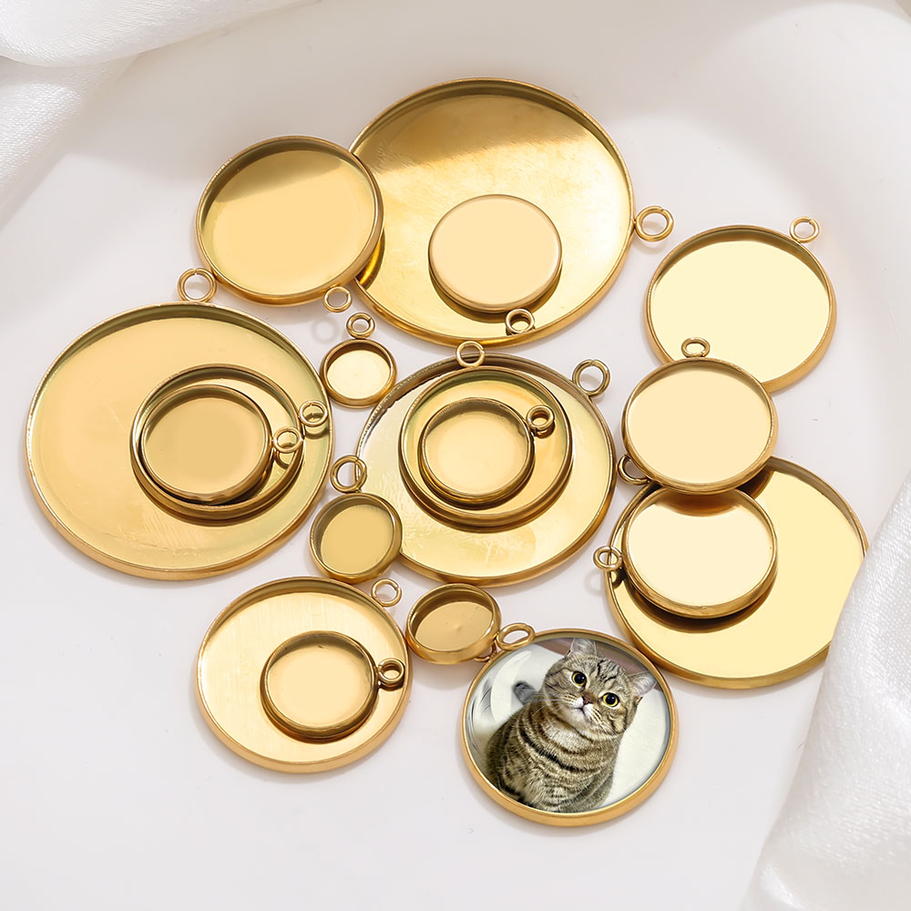 Jewelry Making Tray - 10個 ゴールデン ステンレススチール ラウンド ブランク ベース
