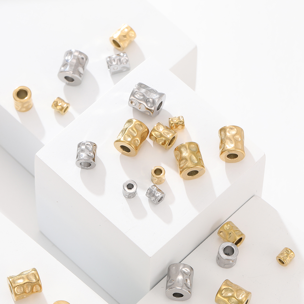 Jewelry Making Hammer - 5 ピース/ロットステンレス鋼ゴールドカラーハンマーテクスチャチューブルーススペーサービーズ DIY ブレスレットネックレス作成アクセサリー