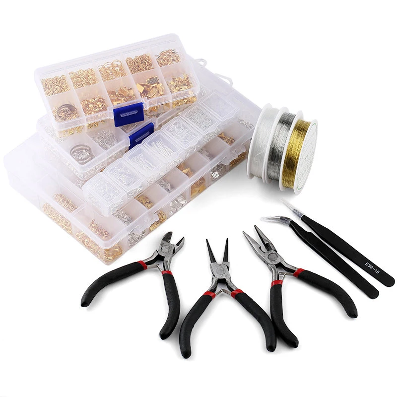 Jewelry Making Set - ジュエリー所見ツールセットオープンジャンプリング/ロブスタークラスプ/テールチェーン/クリップバックル/ドロップキット/イヤリングフック/DIYジュエリー作成用