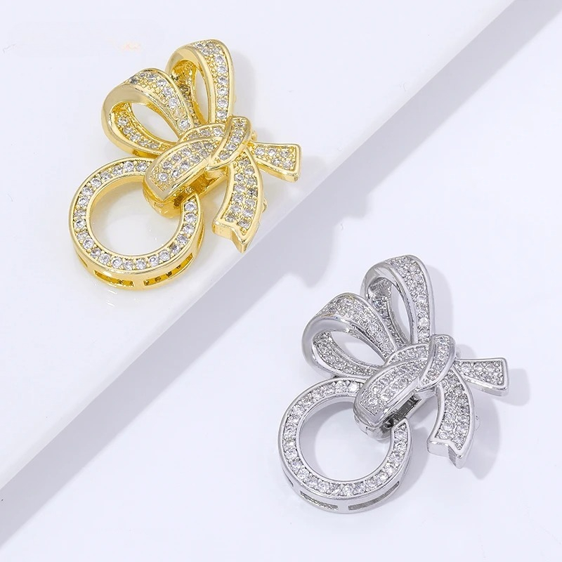 Jewelry Making Items - 18K ゴールドメッキパールクラスプコネクタ象嵌ジルコン 3 リングバタフライジュエリーロッククラスプブレスレット DIY ジュエリーフィッティング用