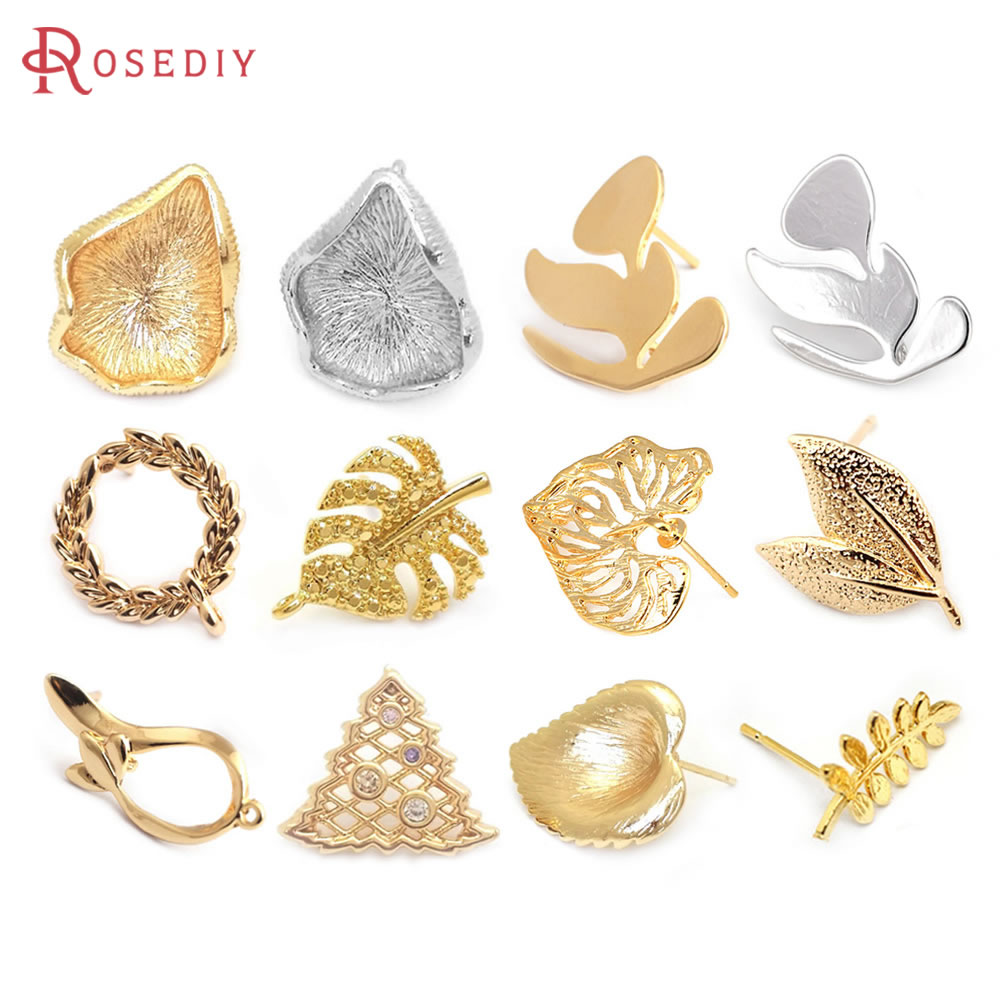 Jewelry Making Kit - 真ちゅう製の蓮の葉,18Kゴールドカラー,木の葉の枝,イヤリングピン,ジュエリー作り用品,アクセサリー