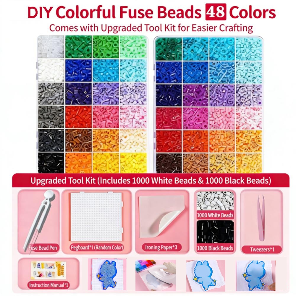 Jewelry Making Board - ビーンパズルDIY素材パック 2.6mmヒューズビーズ パーラーハマビーズ 3Dパズルボックス入り 子供用おもちゃクラフトセット 子供向けギフト