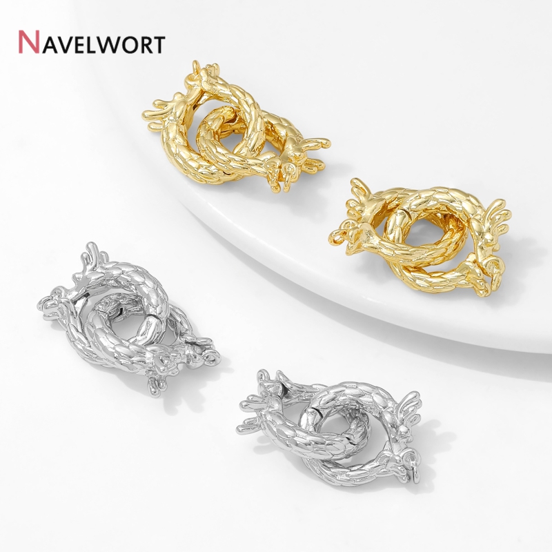 Jewelry Making Items - 14K ゴールドメッキ真鍮ドラゴン型コネクタクラスプ、ファスナーロック閉鎖クラスプ、DIY ジュエリー作成アクセサリー用