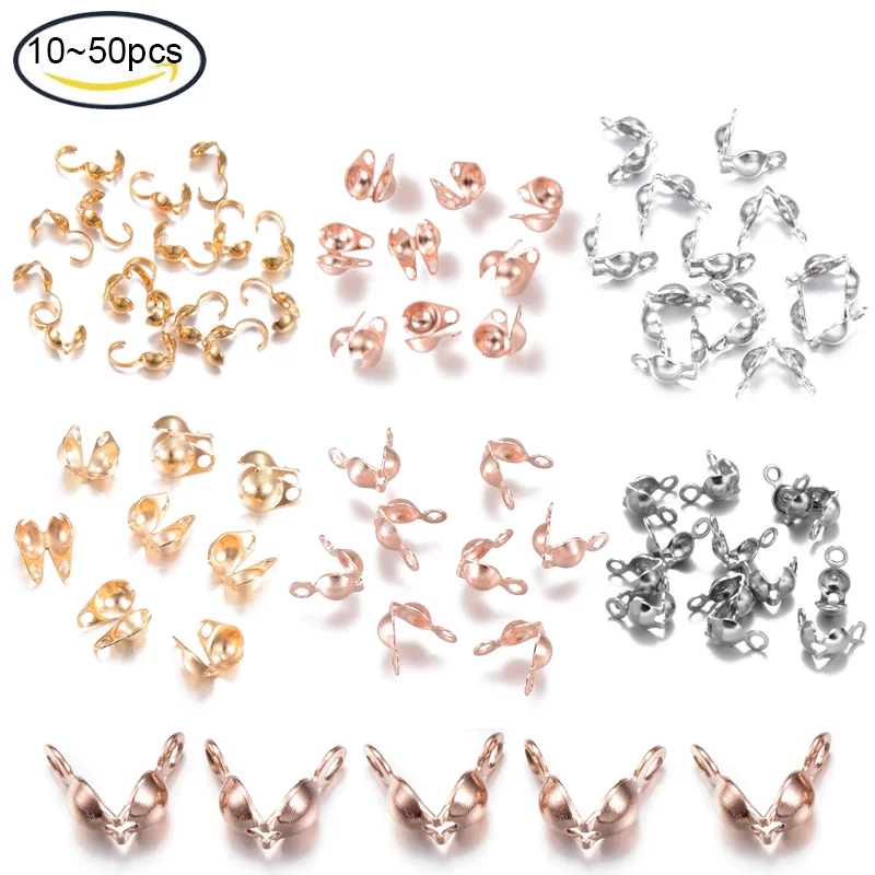 Jewelry Making Knots - ステンレス鋼のクラムシェルビーズチップ,10〜50個,結び目のカバー,圧着,日曜大工