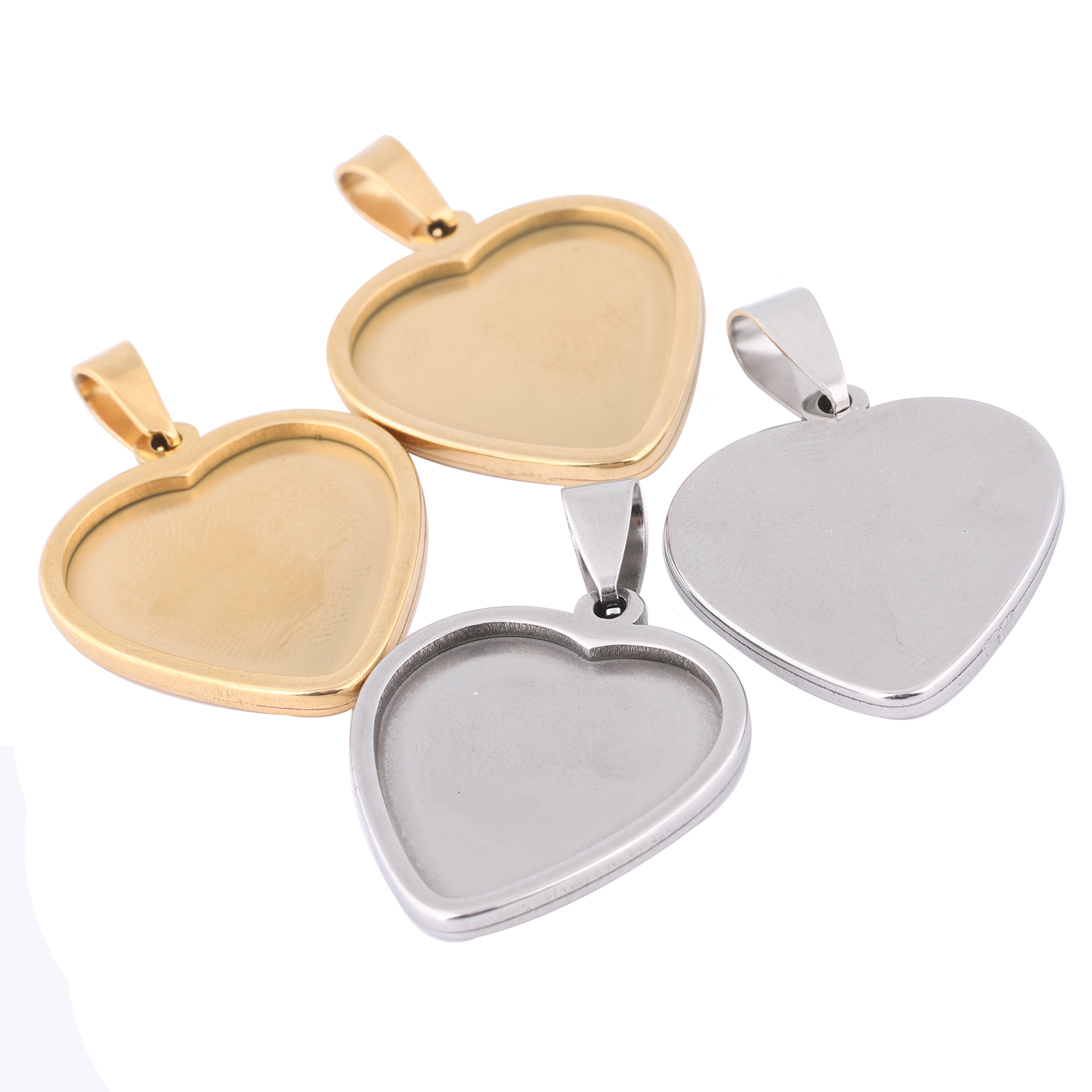 Jewelry Making Tray - 金メッキステンレス鋼ハートカボショントレイ、チャームネックレス用ペンダントベース設定、ジュエリー作り、20mm、5個