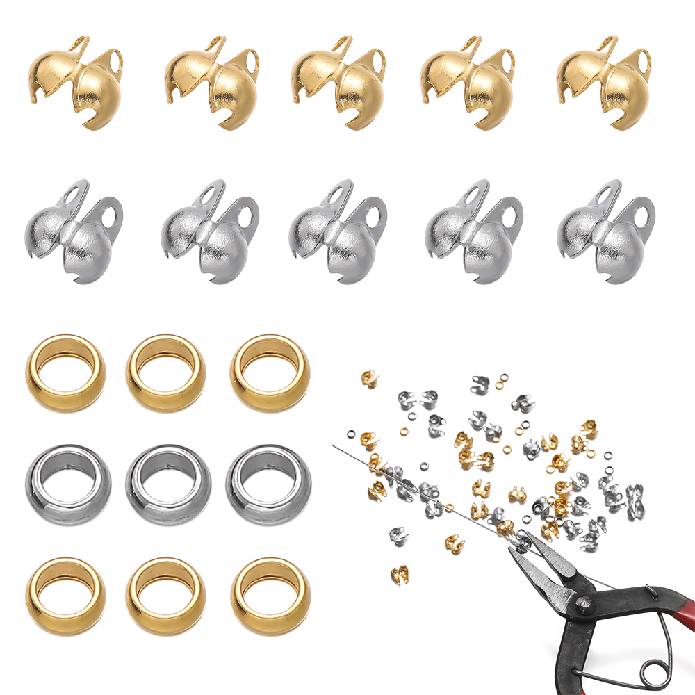 Jewelry Making Knots - 1 セットステンレス鋼圧着ビーズヒントノットカバークラムシェル折り重ねビーズヒントエンドキャップ付き DIY ジュエリー作成用品