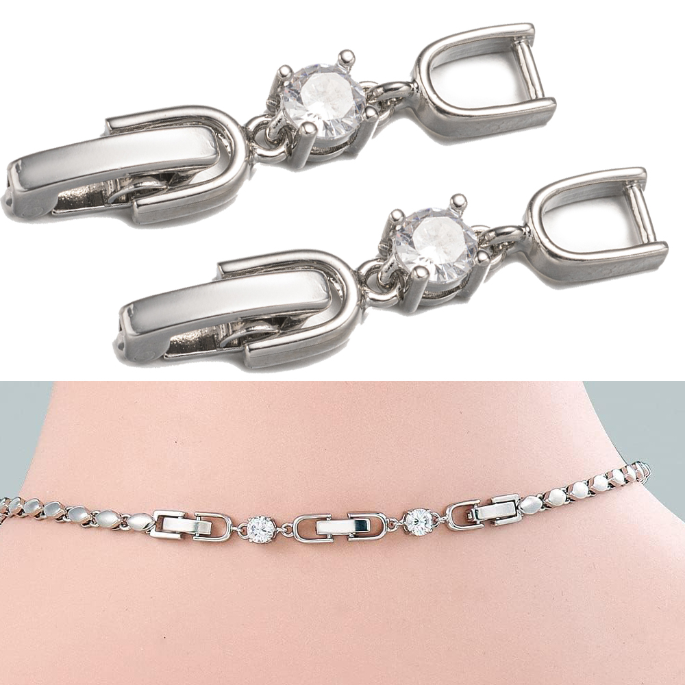 Jewelry Making Set - 5 個ホワイトゴールドメッキクリスタルラインストーンフォールドオーバーエクステンションクラスプセット DIY ブレスレットネックレスとジュエリー作成用
