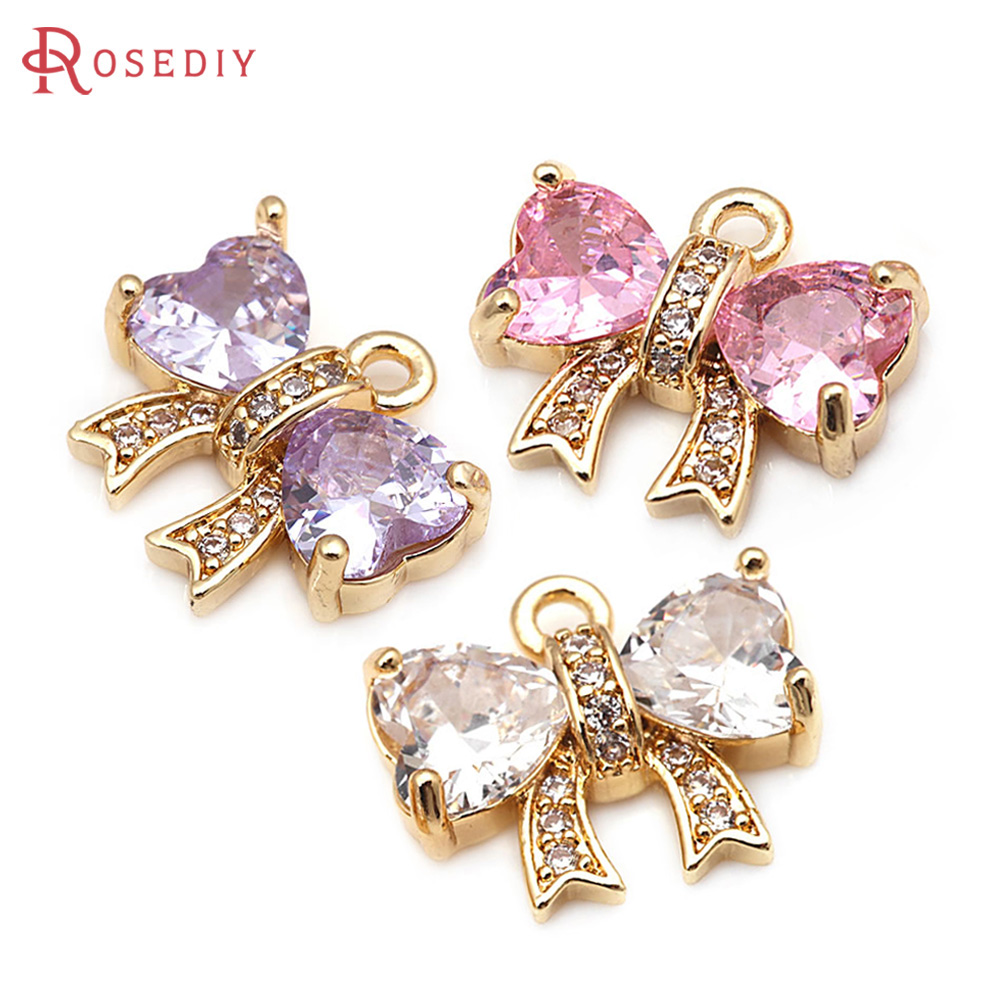 Jewelry Making Knots - 18K ゴールドカラー真鍮ジルコンボウノットチャームペンダントネックレスイヤリング高品質 Diy ジュエリーアクセサリー作成材料