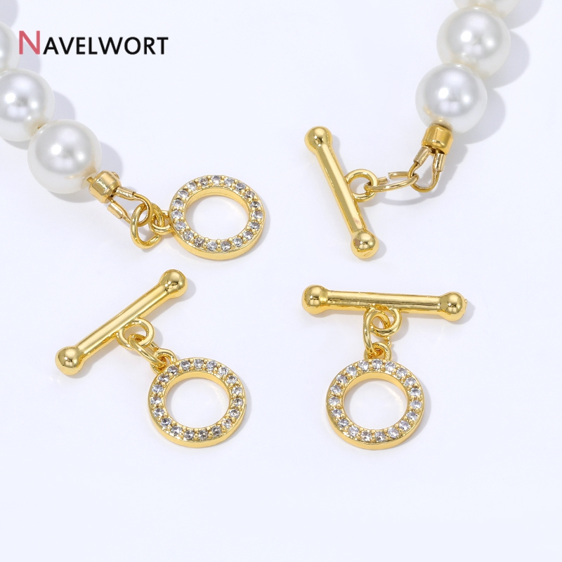 Jewelry Making Items - 18K金メッキ真鍮製ジルコン象嵌OTクラスプコネクター、トグルクラスプ、DIYジュエリー製作、ネックレス、ブレスレット、アクセサリー用