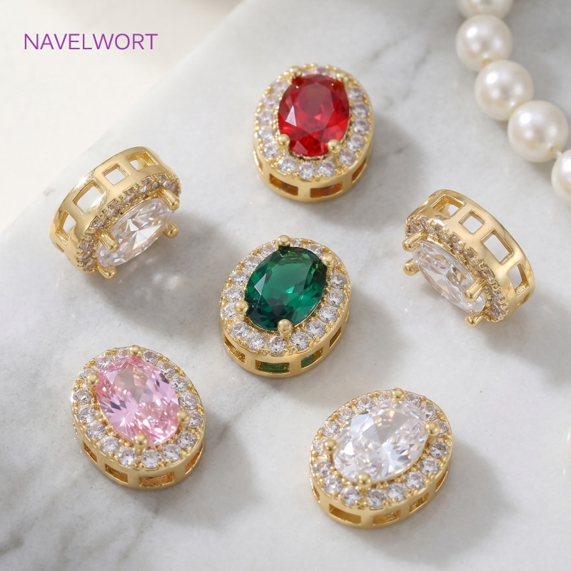 Jewelry Making Items - 18Kゴールドメッキオーバルスペーサービーズ、ジュエリー製作用、ジルコン象嵌ビーズセパレーター、DIYブレスレットネックレス製作パーツ