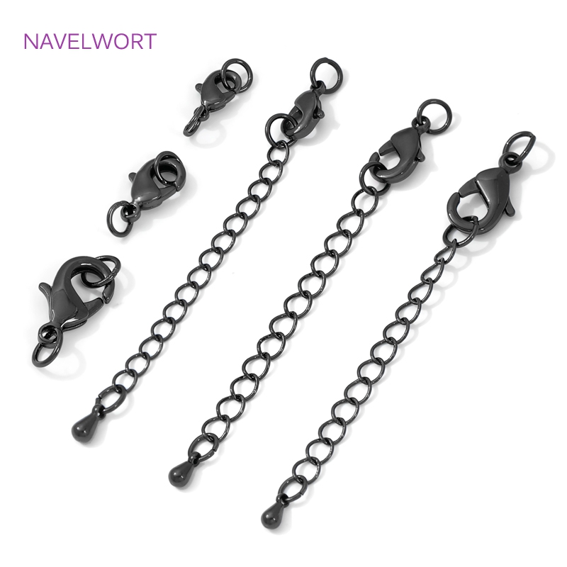 Jewelry Making Items - ブラックカラー真鍮ロブスタークラスプ&エクステンダーチェーン、ジュエリー用クラスプ、DIYブレスレットネックレス作成アクセサリー、ジュエリー用コネクタ