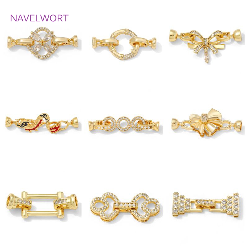 Jewelry Making Items - 1/2個入り 14K金メッキパールクラスプ留め具、ブレスレット用クラスプ、ジルコンコネクター付きジュエリー用クラスプ、DIYジュエリーパーツ