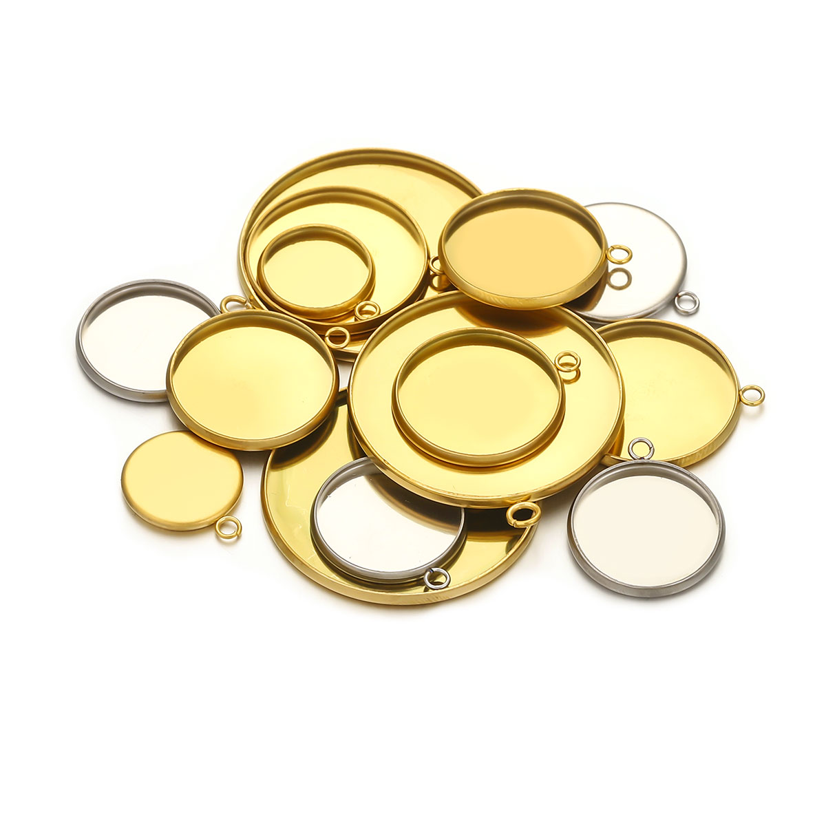 10個 ゴールデン ステンレススチール ラウンド ブランク  - Jewelry Making Tray のレビューと価格