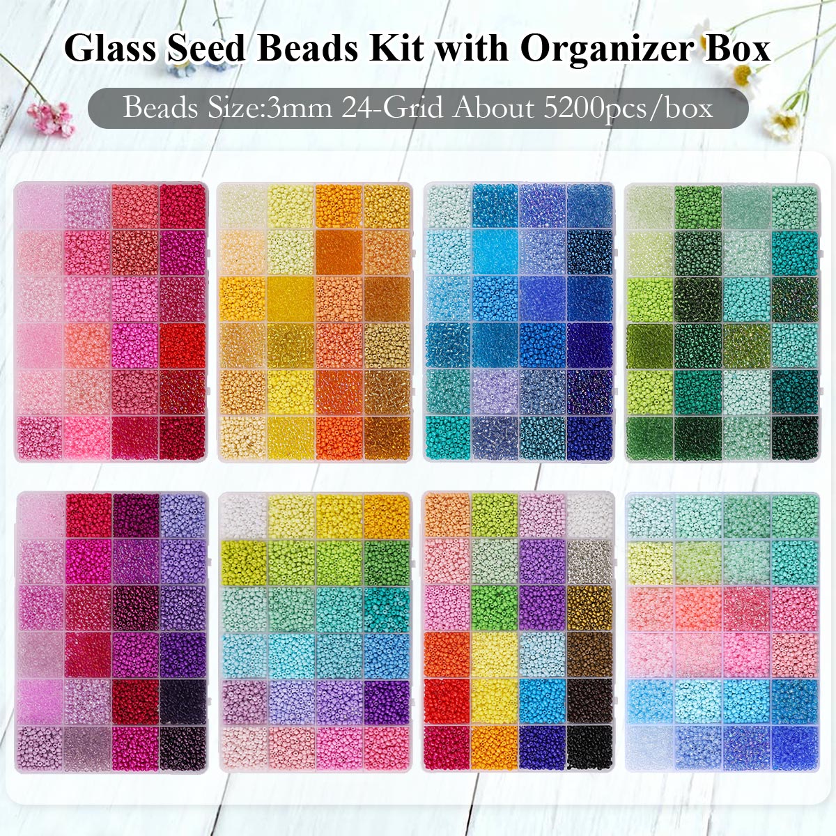 5200個 3mm ガラスシードビーズキット 24グリッド収 - Jewelry Making Tutorials のレビューと価格