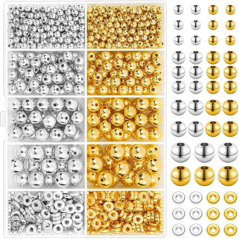 1000個入りゴールデンスペーサービーズキットCCBボールラ - Jewelry Making Tutorials のレビューと価格
