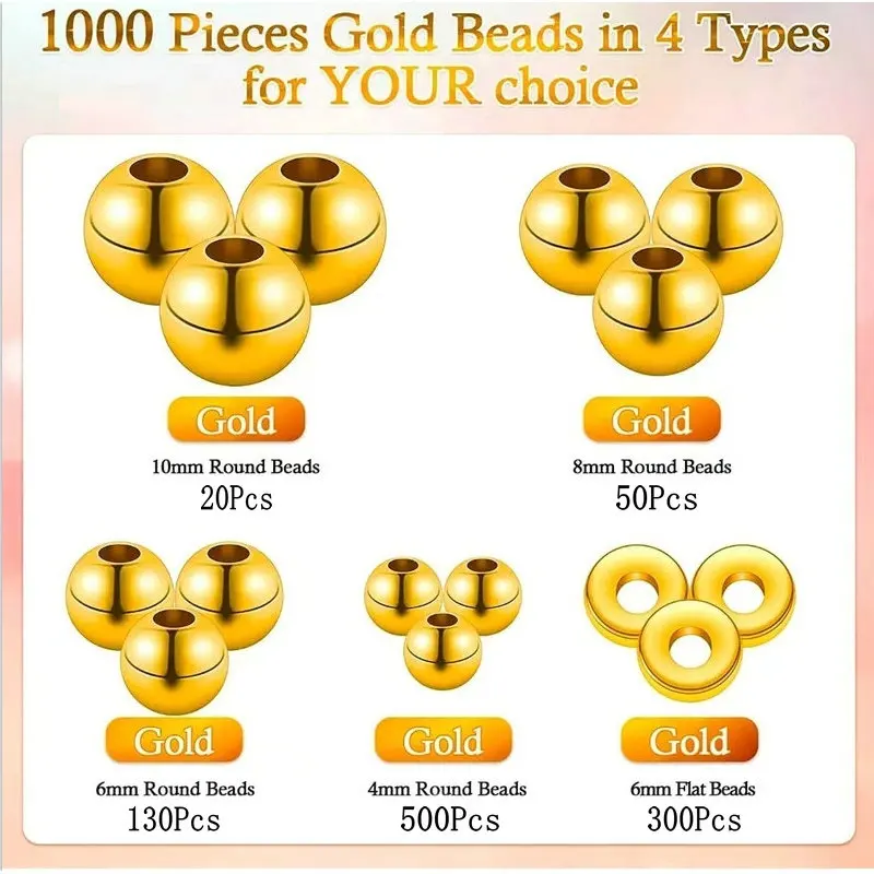 1000個入りゴールデンスペーサービーズキットCCBボールラ - Jewelry Making Tutorials のレビューと価格
