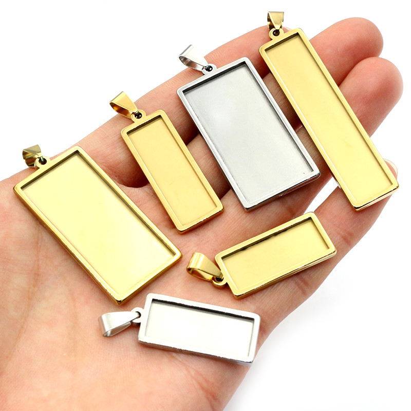 5-10個ステンレス鋼長方形ペンダントカボションベースブラン - Jewelry Making Tray のレビューと価格