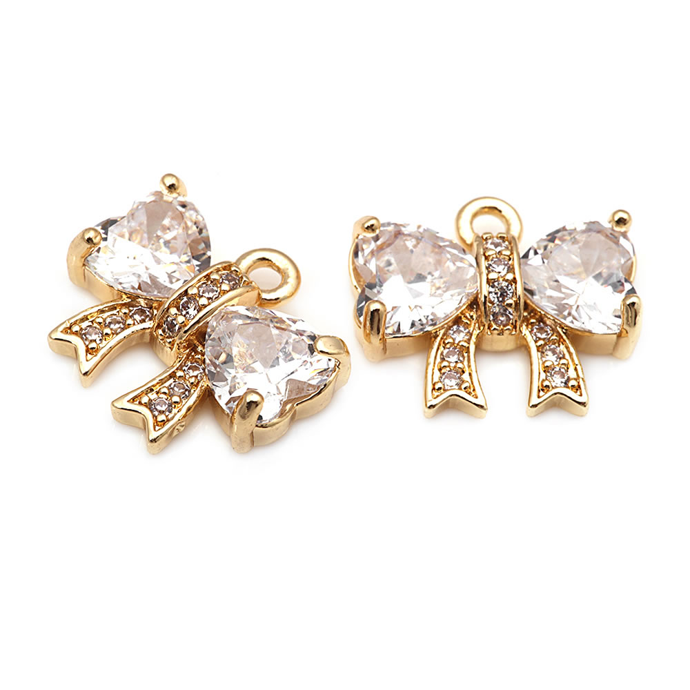 18K ゴールドカラー真鍮ジルコンボウノットチャームペンダン - Jewelry Making Knots のレビューと価格