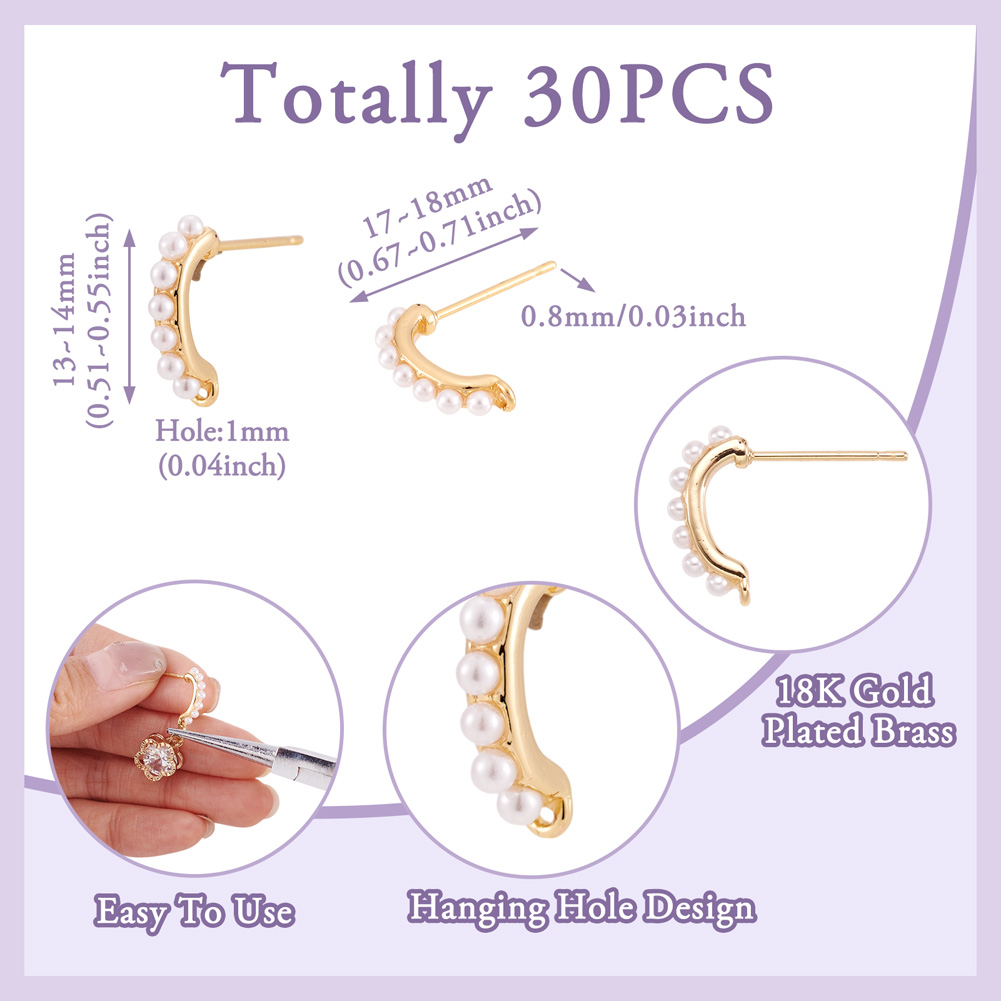 30個入り真鍮製スタッドピアス金具、ABSプラスチック製イミ - Jewelry Making Set のレビューと価格